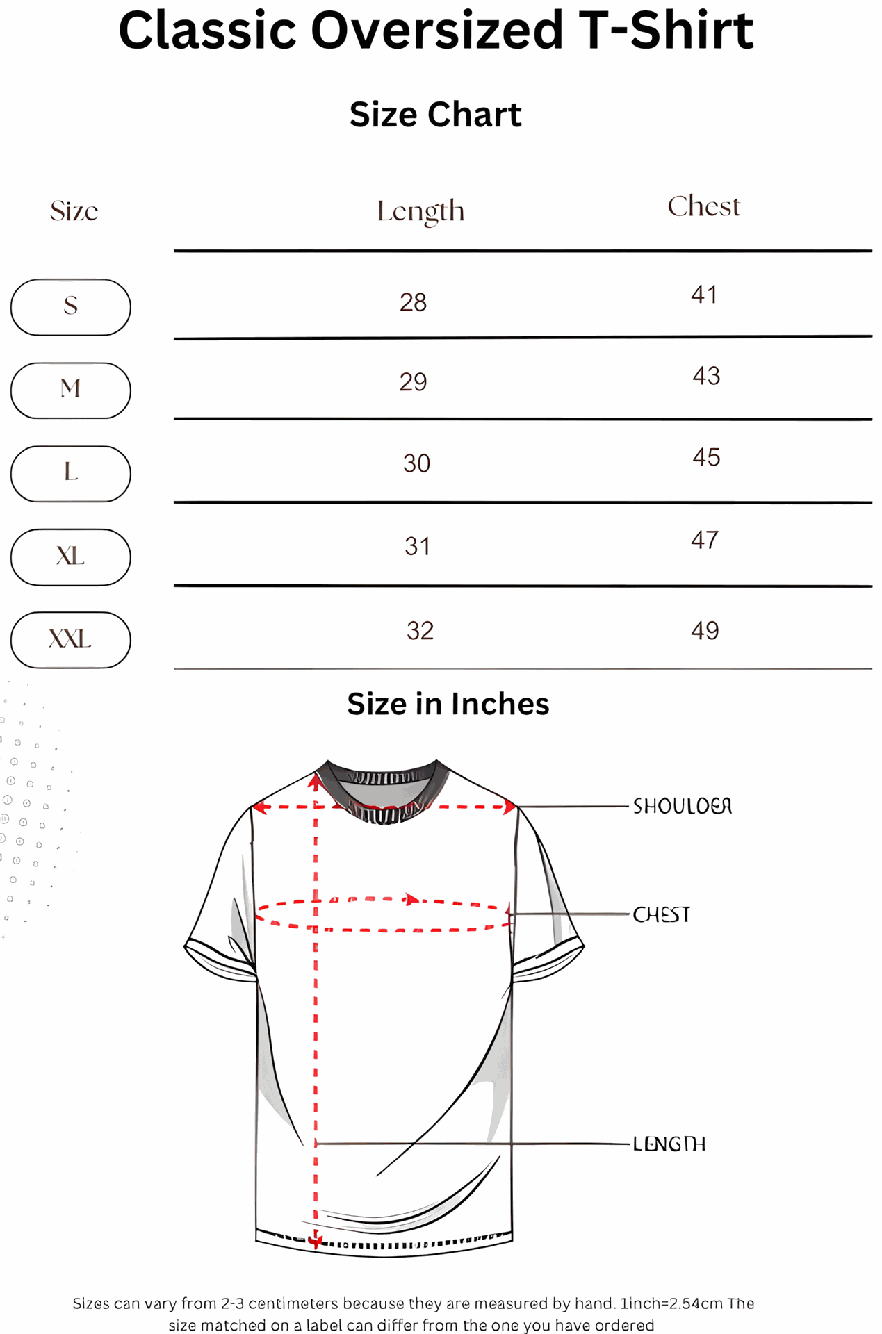 Classic Oversized T-Shirt Size Chart